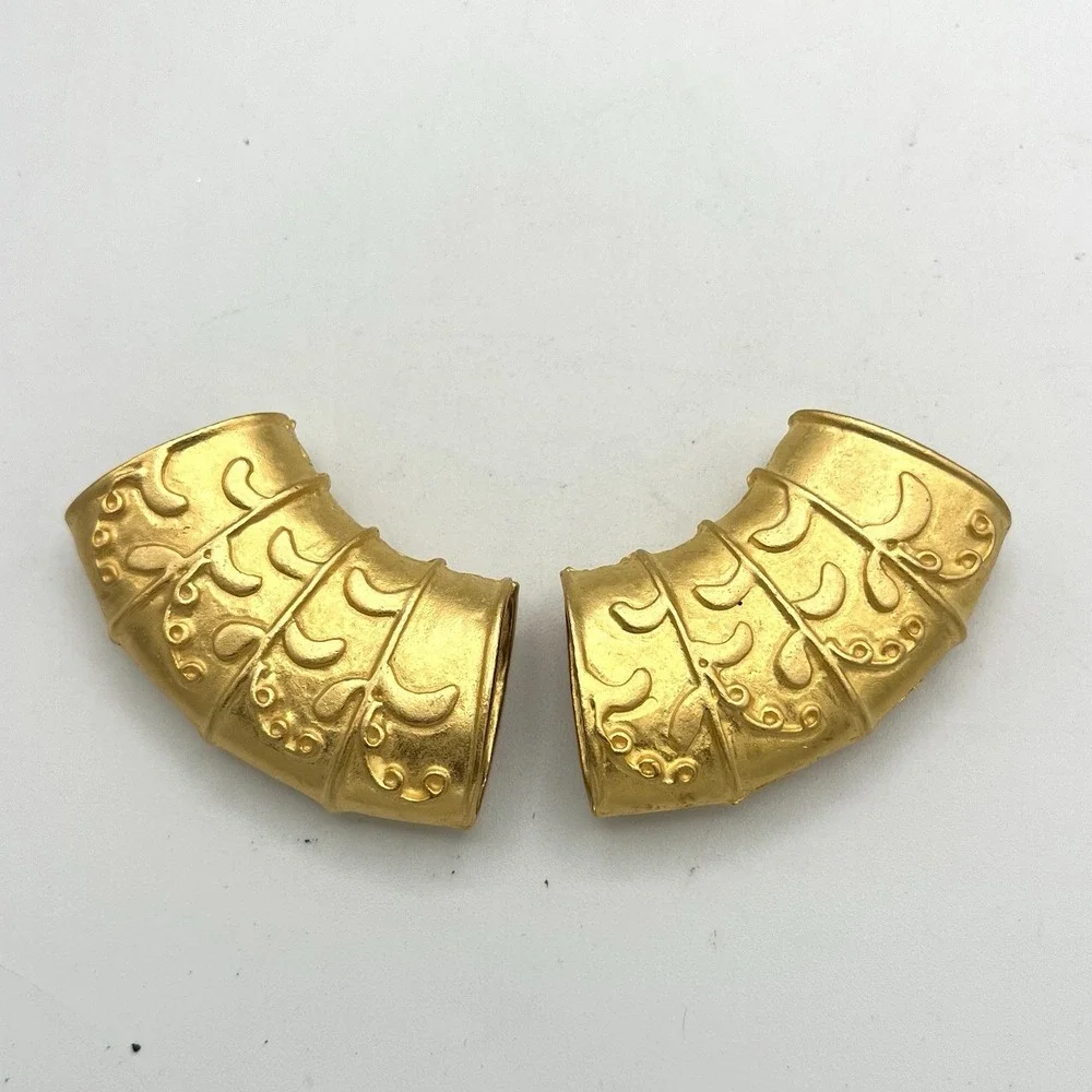 Y2K Barrel Slide Pendant Necklace Scarf Ring Tube Lot 2 Matte Gold Etruscan